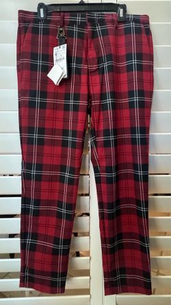 Zara Chino Cropped Black  And Red Plaid Pants NWT size 32