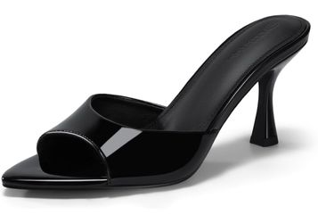 Black Patent Stiletto Heel Mule Sandals