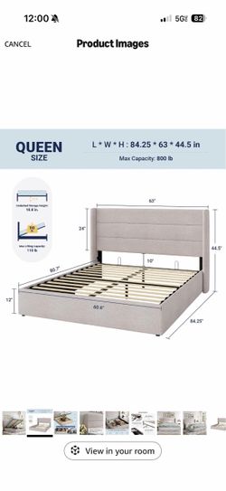 Upholstered Platform Bed Frame with Wingback Headboard