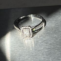 Estate Diamond 18k white gold raised eternity  engagement ring  2.6 grams