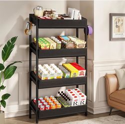 4-Tier Retail Snack Display Shelf, Snack Rack Display Stand with 4 Hooks, Retail Shelves