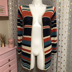 Absolute Size Large Striped Open Front Hoodie Sweater Cardigan