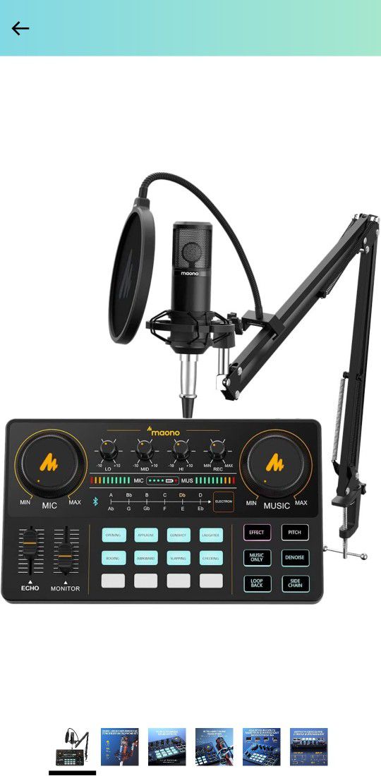 Podcast Equipment Bundle-MAONO MaonoCaster Lite -Audio Interface-All in One-Podcast Production Studio with 25mm Large Diaphragm Microphone for Live St