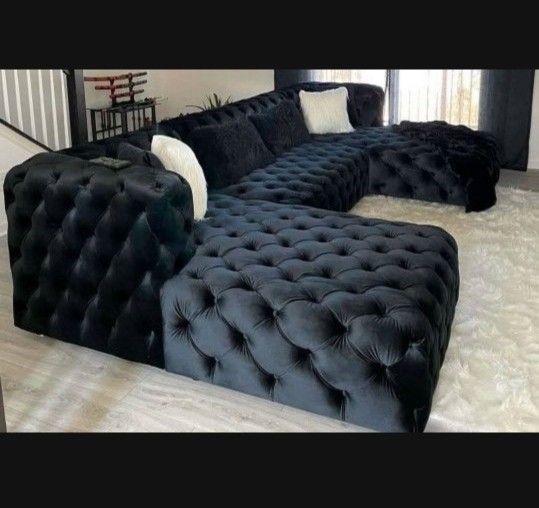 Black Sofa Sectional New 140x70 Tufted Black Couch