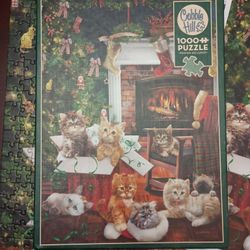 3/$10 🌟 Cobble Hill Christmas Kittens Cats 1000 Piece Puzzle