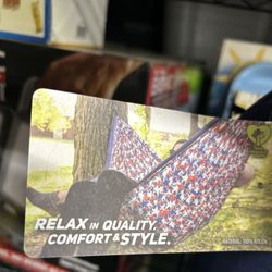 Equip Nylon Camping Travel Hammock, 2 Person, Americana Print With Navy Band, Size 124" L x 77" W