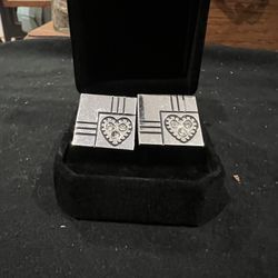 Vintage Cufflinks With Crystal Hearts