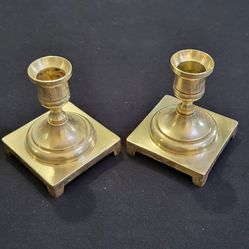 Vtg  Brass Candle Holders  3.75"X2.75" Set Of 2 Marked CM On Bottom