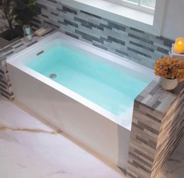 WOODBRIDGE 60" Acrylic Rectangular Alcove Soaking Bathtub in White with Left Drain LB428-L
