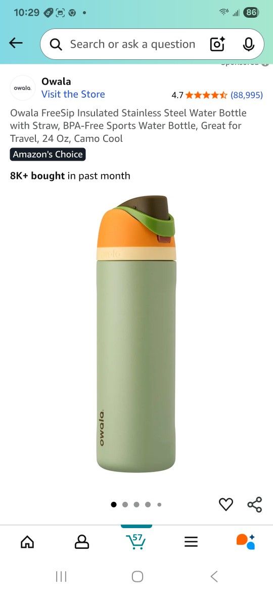 Owala FreeSip Insulated Stainless Steel Water Bottle with Straw, BPA-Free Sports Water Bottle, Great for Travel, 24 Oz, Camo Cool
Amazon's Choice
8K+
