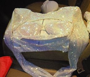 White Sequin Fashion Nova Skirt Set -SIze SM