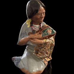 Vtg ceramic hand painted  Native American Indian with Baby 10in 