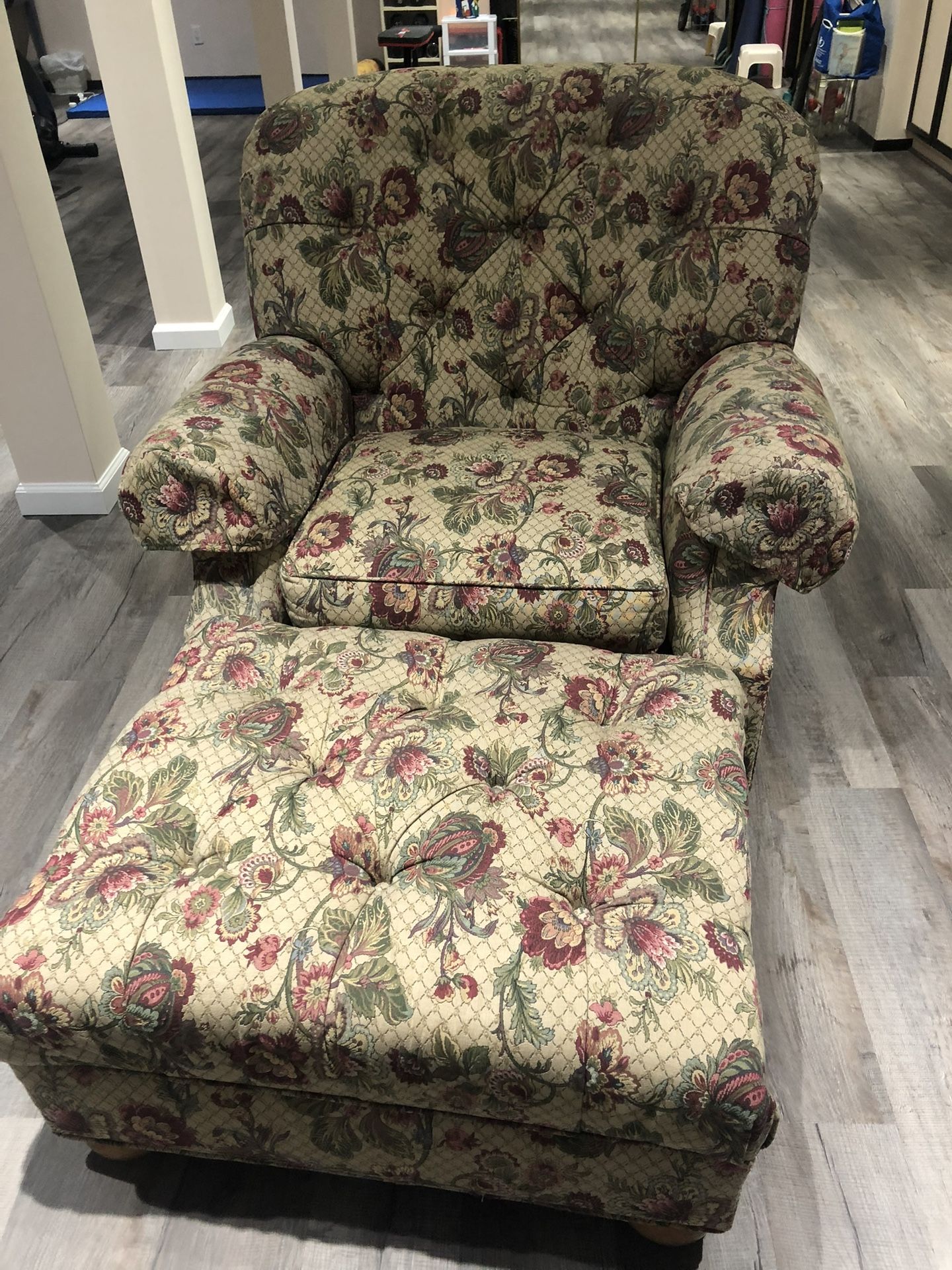 Ethan Allen chair and a half with matching ottoman