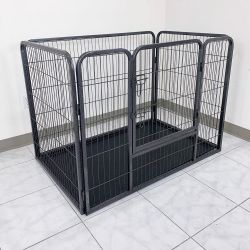 New in Box $110 Heavy Duty Pet Playpen w/ Plastic Tray, Dog Cage Kennel 4 Panels,  L49” x W32” x H35”