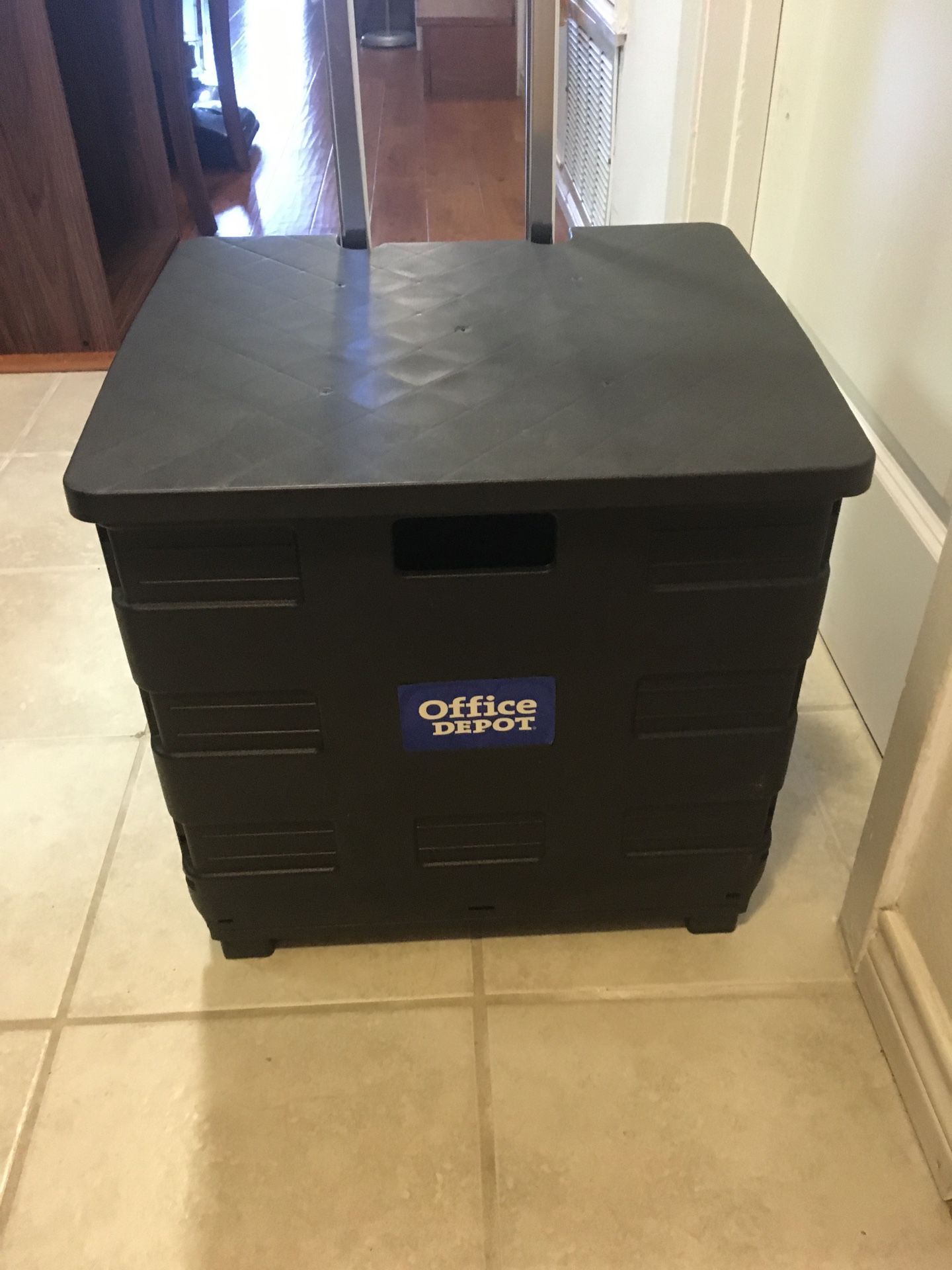 Office Depot Brand Mobile Folding  Cart With Lid. Like New . Dimensions are;18”W x 15”D x 16”H.
