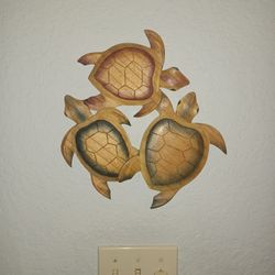 Turtle Trio Wood Carved