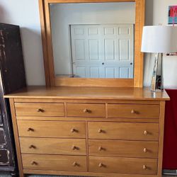 Solid Maple Dresser & Mirror & Nightstand 