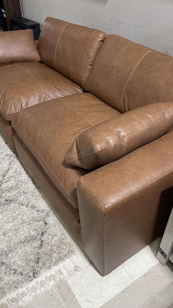 Emilia Chocolate Brown Real Leather Modern Couch /P