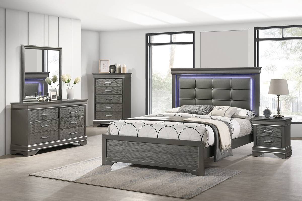 Gray Queen Bed Frame With LED Light