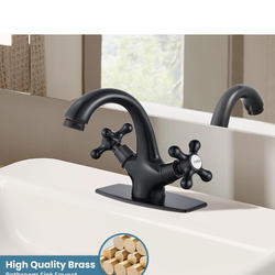 gotonovo Bathroom Sink Faucet Single Hole Double Cross Handle Knobs Lavatory Vessel Sink Mixer Tap Bathroom Black  And  gold  Bronze, A31