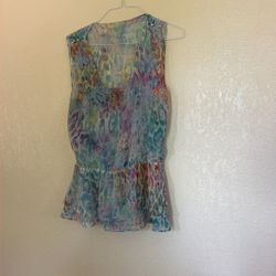 V CHRISTINA Size Large Multicolor Animal Print Layered Sleeveless Peplum Top   In like new condition, no stains, rips or holes Vibrant multicolor anim