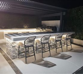 Outdoor Counter Height Bar Stools Set of 4.  Removable Quick-Dry Olefin Seat Fabric, Stable Aluminum, All-Weather Textilene Handwoven Rope, Boho Style