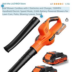 Leaf Blower Cordless with 2 Batteries and Charger, 150MPH Handheld Electric Speed Mode, 2.0Ah Battery Powered Blowers for Lawn Care, Patio, Blowing Le