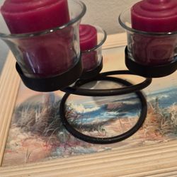 Wrought Iron Swirl 3 Votive Candle  Holder With Candles
