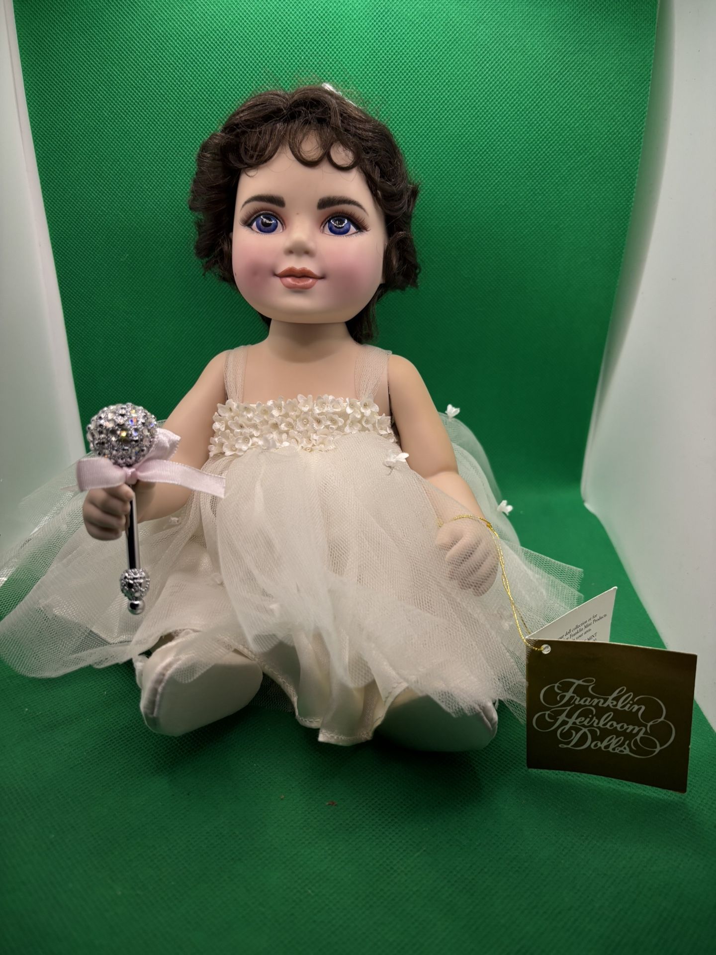 Franklin Mint Elizabeth Taylor Porcelain Baby Doll With Rattle