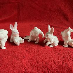 VINTAGE - NEW - EASTER BUNNY RABBIT Small BONE CHINA FIGURINE 5pc SET - NOT SOLD In Store - RETIRED - ‼️ price Is FIRM ‼️