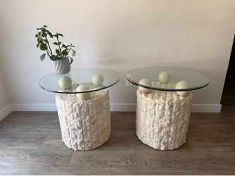GORGEOUS side tables - Post-Modern - roughhewn mactan stone - Glass - delivery available