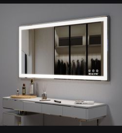 48x24 inch LED Bathroom Vanity Mirror Wall Mounted Adjustable White/Warm/Natural Lights Anti-Fog Touch Switch with Memory Modern Smart Large Bathroom