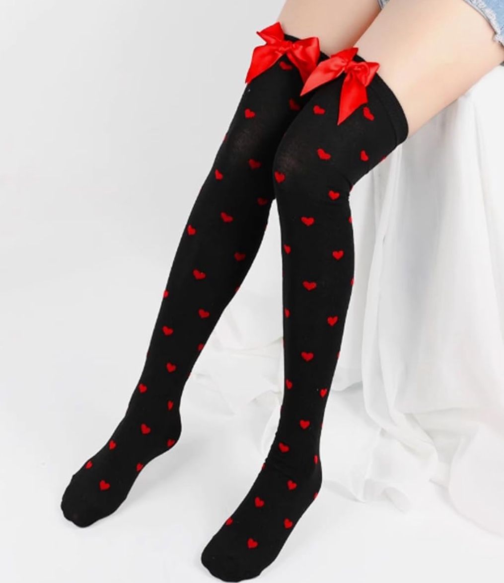 Valentine’s Day Thigh High Stockings Sexy Heart Bowknot Over Knee Socks for Women