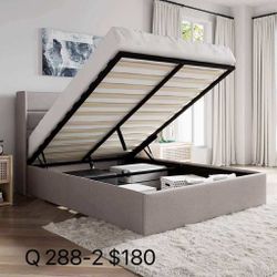 Queen Size Lift Up Storage Bed/Modern Wingback Headboard/Upholstered Platform Bed Frame（288-2）