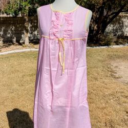Vintage 1980's XS Petite Pink Cotton Nightgown Slip A-Line Pullover Nightie NOS