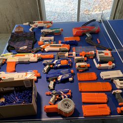 9 NERF Guns With Bullets And Accessories 
