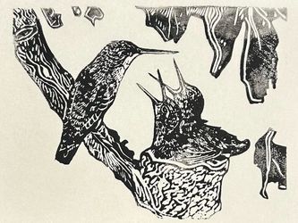 Hummingbirds block print (4”x5”)