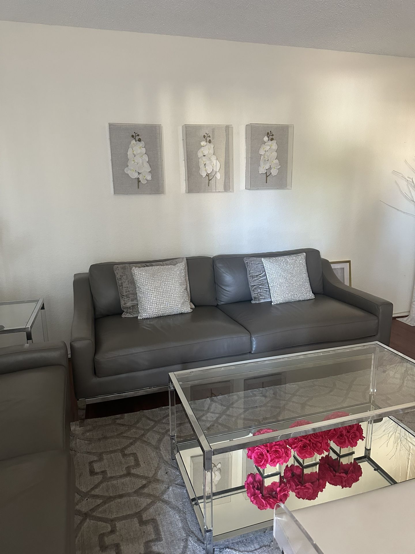 Stainless Steel Base Leather Sofa