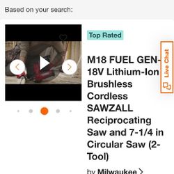 Milwaukee M-18 Sawzall &  6 1/2 Inch Circular Saw With One Battery 