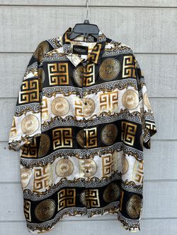 Mens Black Gold  Dress Shirt Luxury Baroque Print Casual Short Sleeve size 4X