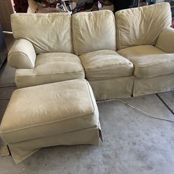 Beige Slipcovered Couch