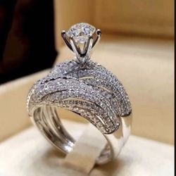 2 PC Created White Sapphire Engagement Wedding Ring Set / See Sizes 11. *See My Other Items*