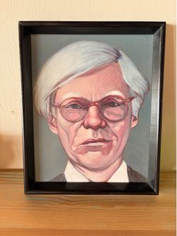 Hand-Painted Acrylic Portrait – Andy Warhol in Vintage Frame