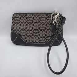 Vintage Coach Mini Signature Y2K Wristlet in Black Leather & Gray Canvas Logo