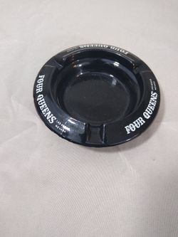 Four Queens VTG Casino Ashtray Las Vegas Nevada Advertising Souvenir Black Glass