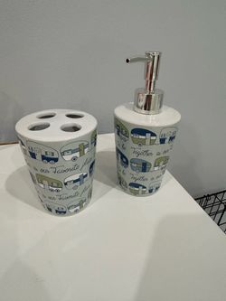 Ceramic Soap Dispenser and Toothbrush Holder Set