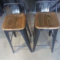 2 Bar Stools Metal/Wood