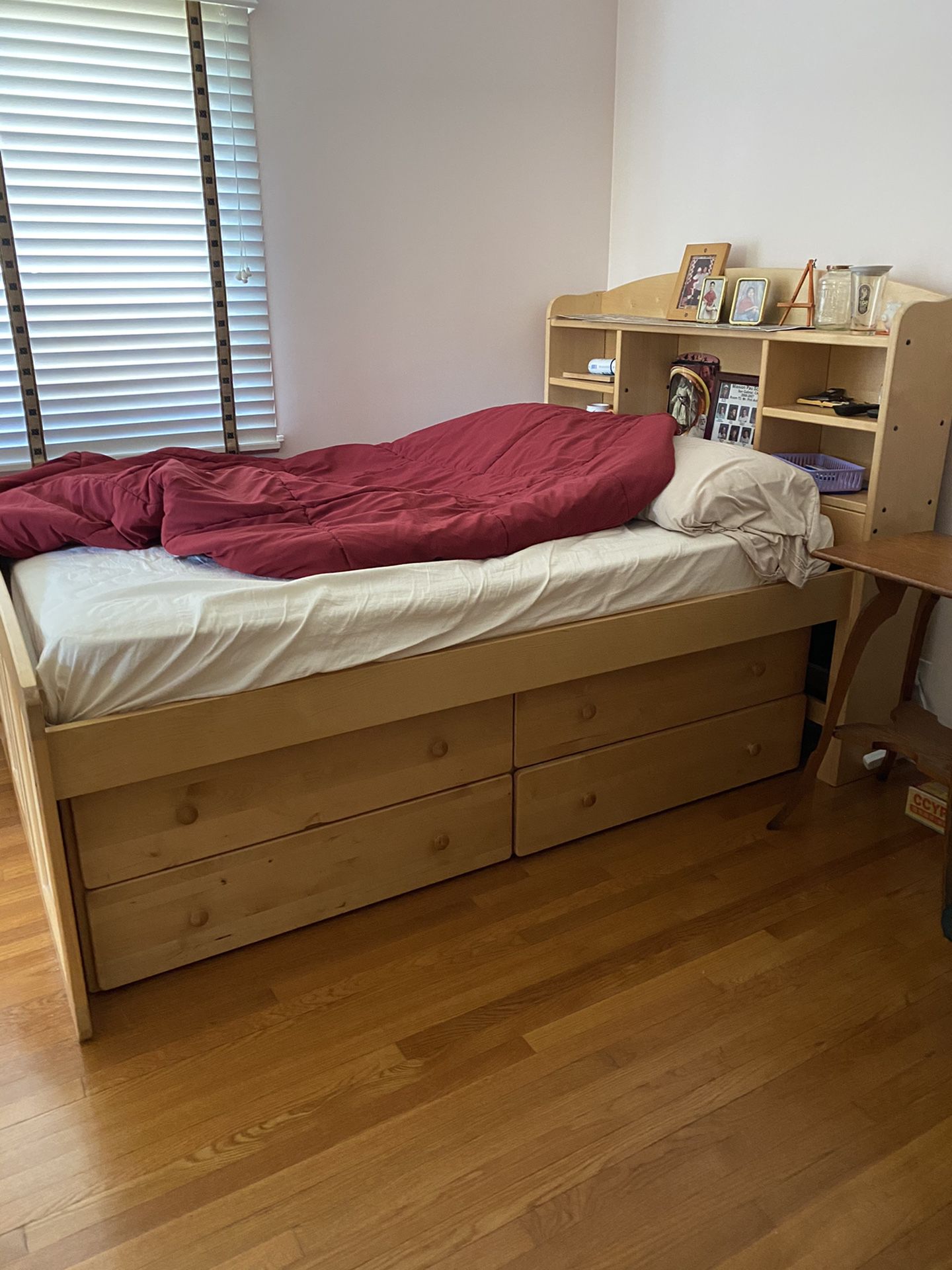 Full size mattress and solid wood bed frame with storage under