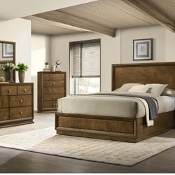 Bedroom Set 4 Pc Walnut Finish, New Especial Price