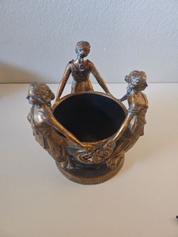 Planter in Classical Bronze-Toned Figural Centerpiece Bowl - Three Graces / Draped Female Figures